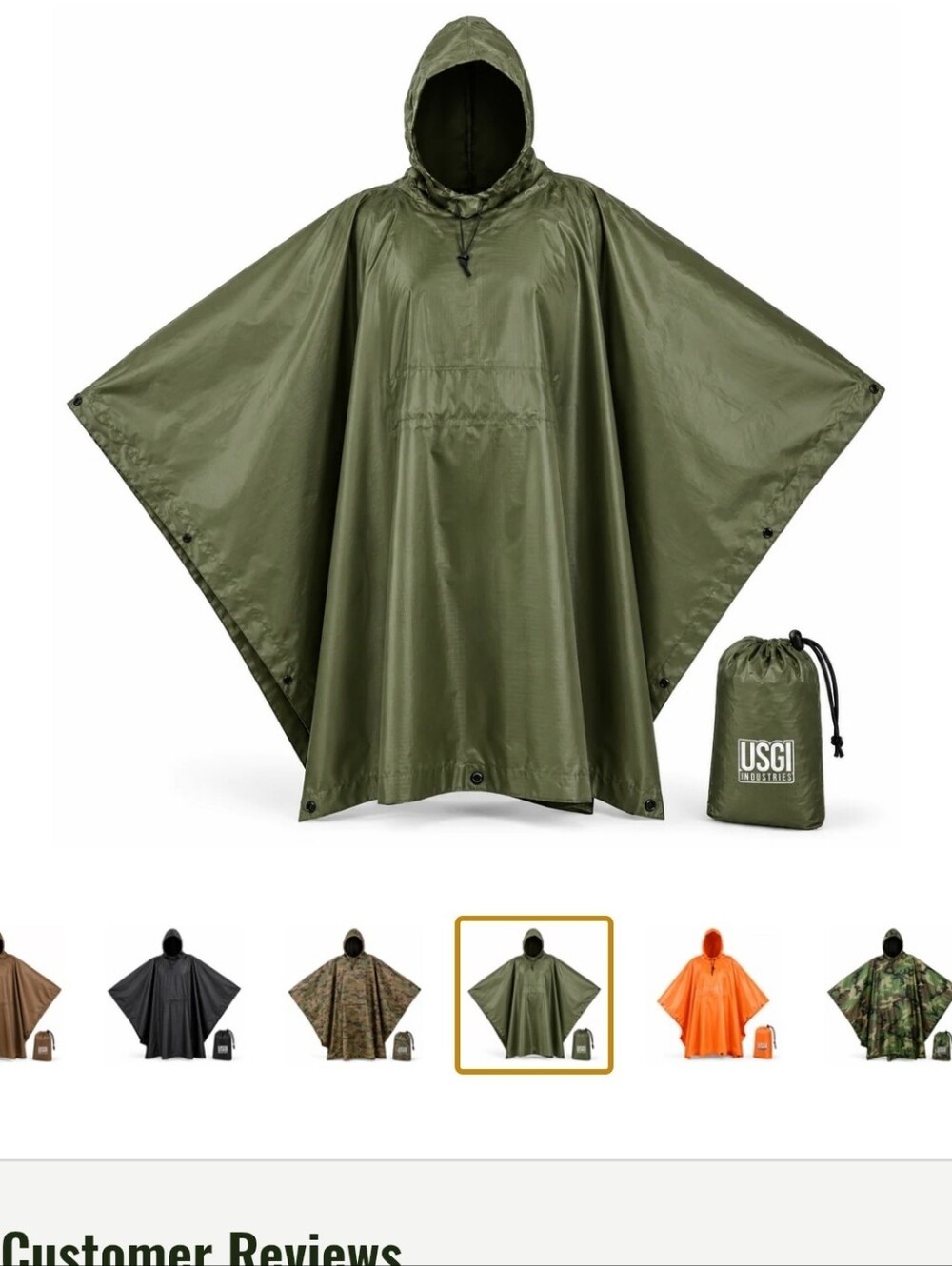 USGI Olive Green Military Rain Poncho with Hood